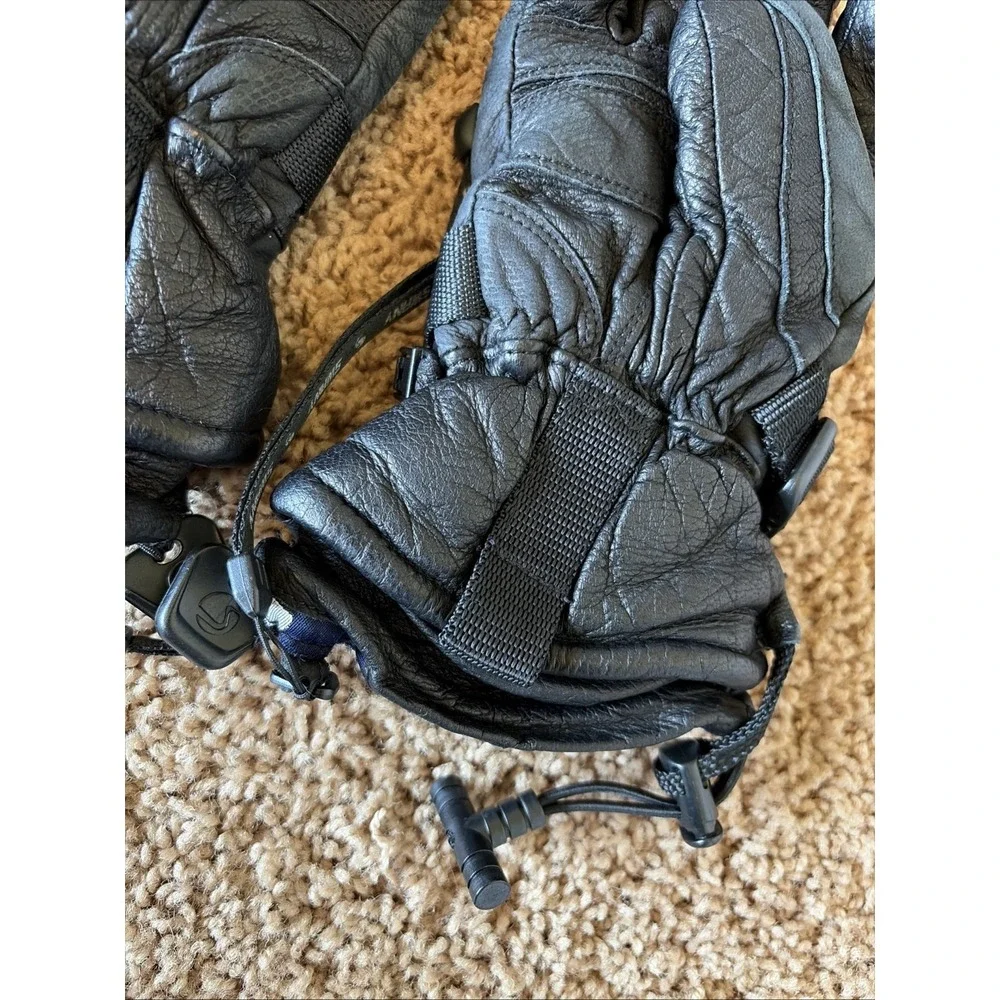 Swany Classic Black Leather Tri-Plex Insulated Ski Gloves Mittens Womens Small